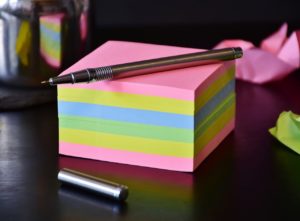 a stack of sticky notes