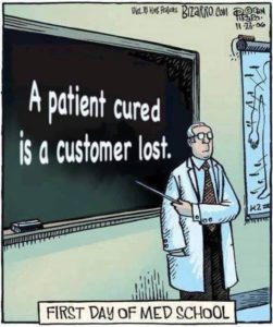 A patient cured is a customer lost.