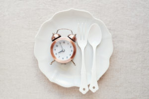 Photo of a clock and cutlery on a plate