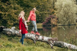 Mother and daughter in a park